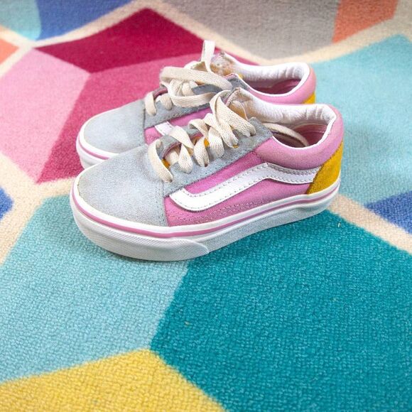Vans Other - Girls Vans Off the Wall Old School Skateboard Shoes Pink Blue Gold Size 10.5